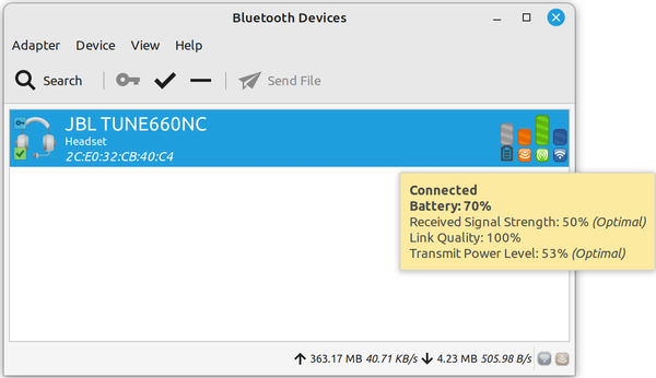 Add Bluetooth headset battery's percentage in Linux